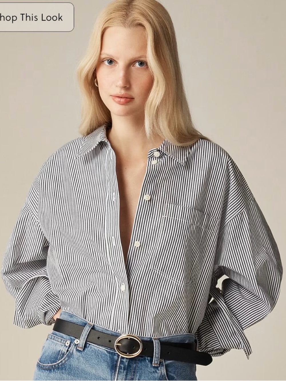J. Crew Medium Étienne Oversized Shirt Striped Lightweight Oxford Navy- EUC